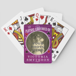 Old West Custom Photo Personalized Purple Wood Playing Cards