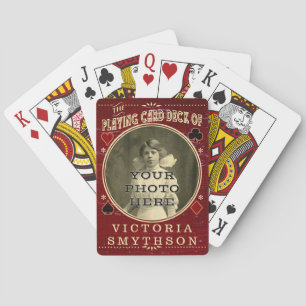 Old West Custom Photo Personalized Red Wood Playing Cards