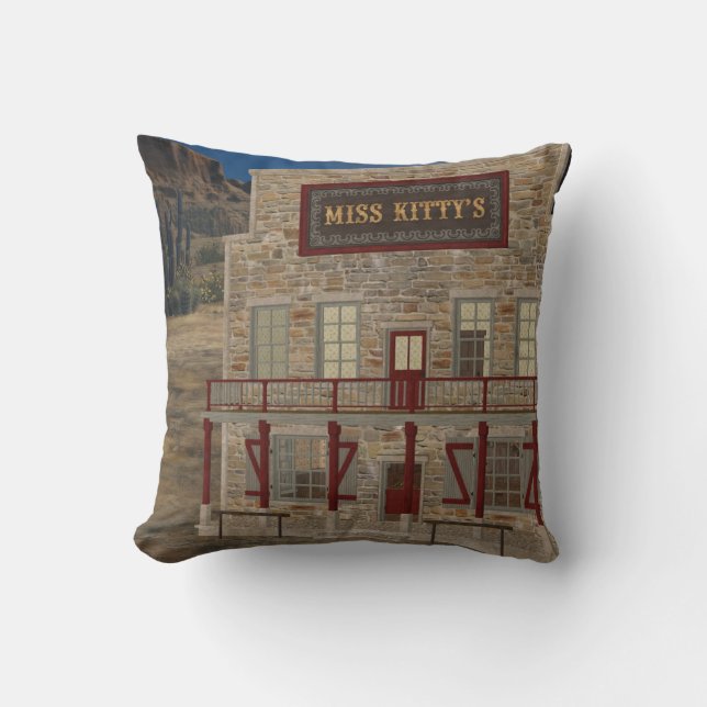 Old West Miss Kitty's Saloon MoJo Throw Pillow (Front)