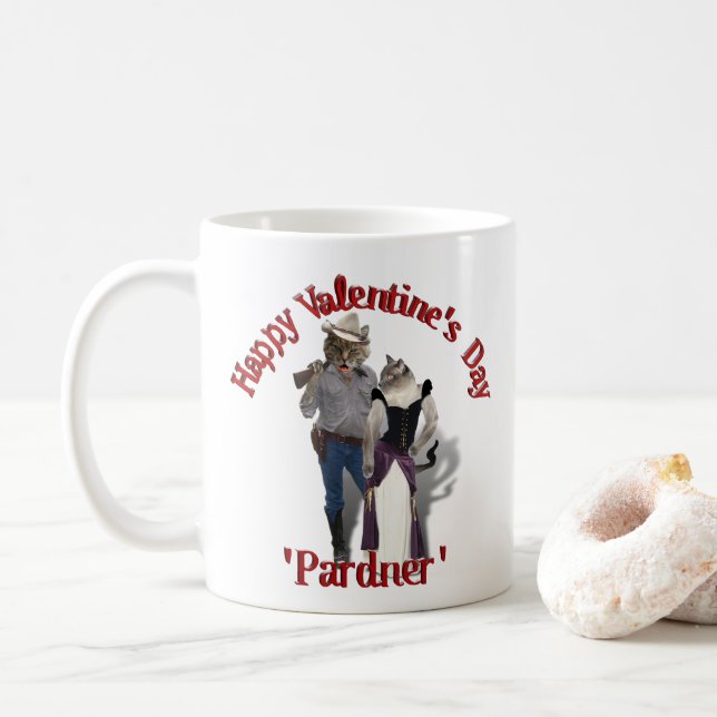 Old West 'Purrfect'  Cat Couple Valentine Coffee Mug (With Donut)