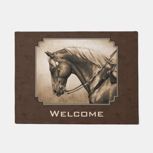 Old West Quarter Horse Sepia Brown Doormat (Front)