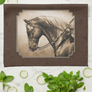 Old West Quarter Horse Sepia Brown Kitchen Towel