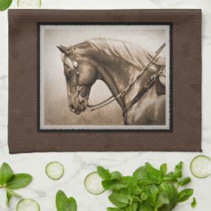Old West Quarter Horse Sepia Brown Kitchen Towel