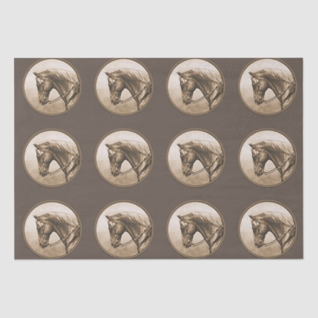 Old West Quarter Horse Sepia Brown Tissue Paper (Front)
