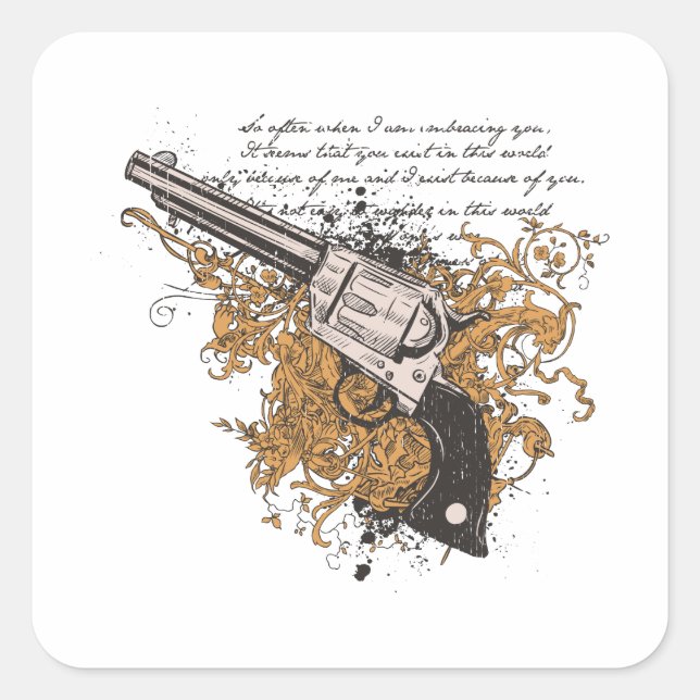 Old West Revolver Square Sticker (Front)