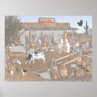 Old West Saloon Photo-clip-art - charcoal effect Poster