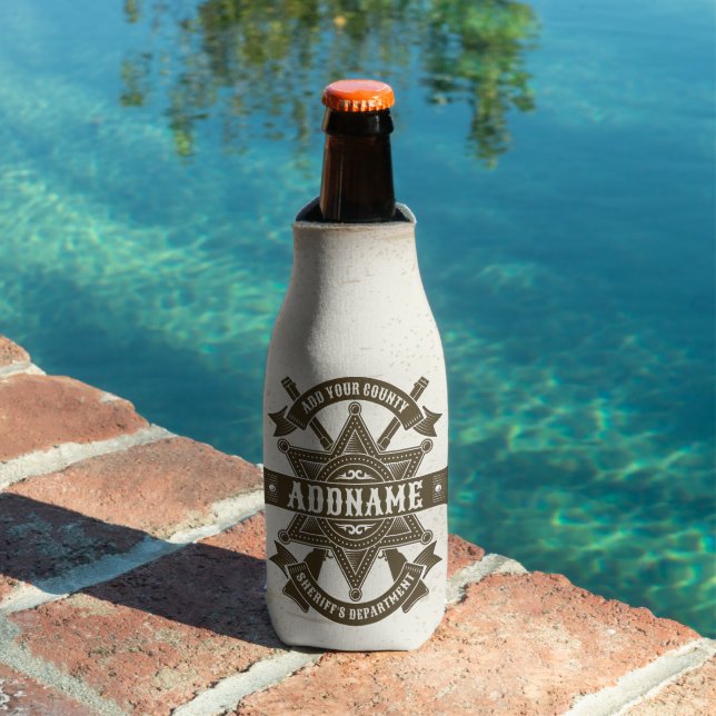 Old West Sheriff Deputy Rifles Badge Personalized Bottle Cooler (In Situ Pool)