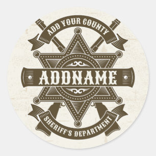 Old West Sheriff Deputy Rifles Badge Personalized Classic Round Sticker