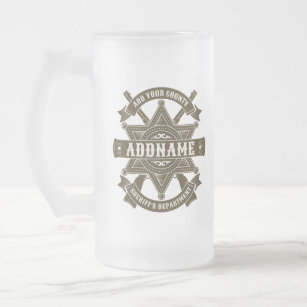 Old West Sheriff Deputy Rifles Badge Personalized Frosted Glass Beer Mug