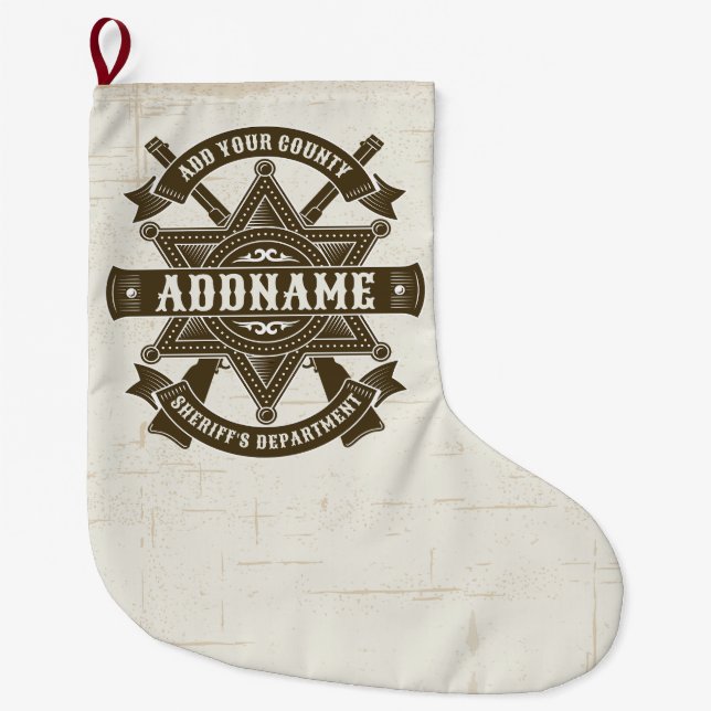Old West Sheriff Deputy Rifles Badge Personalized Large Christmas Stocking (Front)