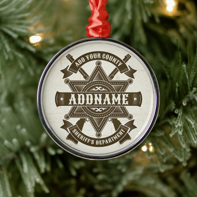 Old West Sheriff Deputy Rifles Badge Personalized Metal Ornament (Tree)