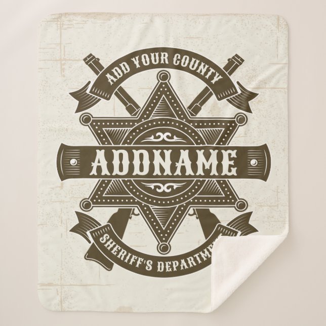 Old West Sheriff Deputy Rifles Badge Personalized Sherpa Blanket (Front)