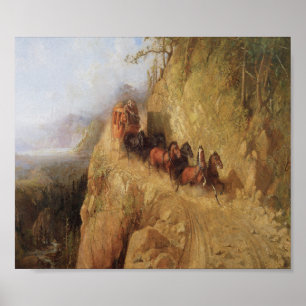 Old West Stagecoach Horses Vintage Art Poster