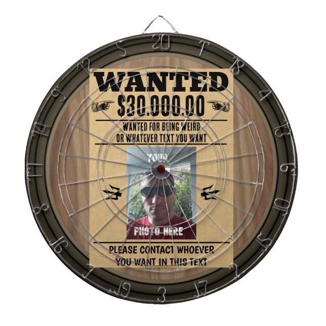 Old West Wanted Poster Personalized PHOTO and TEXT Dartboard (Front)