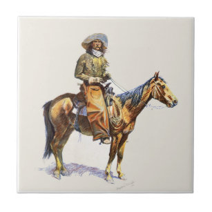 Old Western Cowboy On Horse Tile