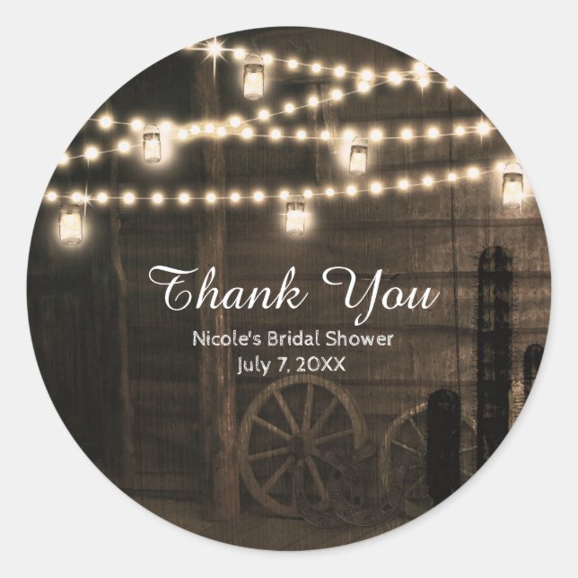 Old Western Saloon & Lights Rustic Wedding Favour Classic Round Sticker (Front)
