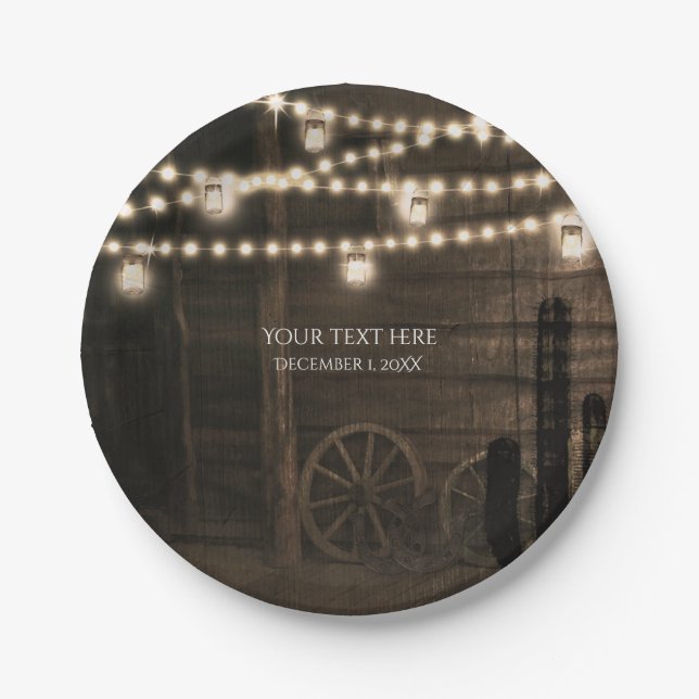 Old Western Saloon & Lights Rustic Wedding Paper Plate (Front)