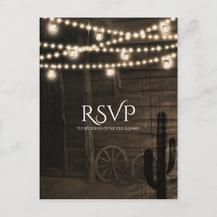 Old Western Saloon Rustic Wedding RSVP Invitation Postcard
