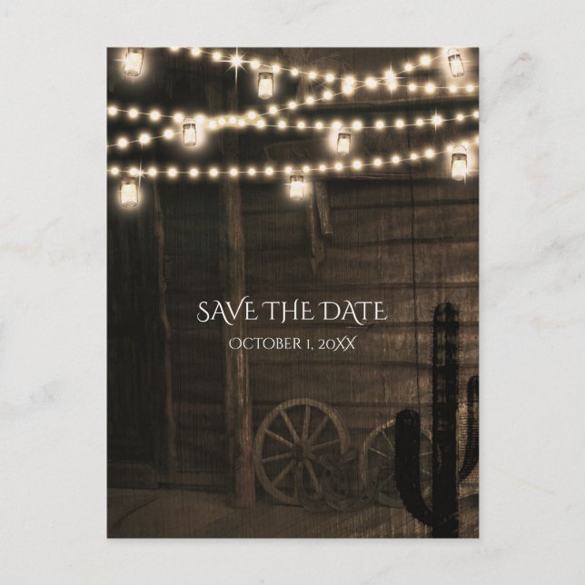 Old Western Saloon Rustic Wedding Save The Date Announcement Postcard (Front)