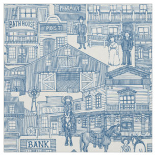 old western town classic blue pearl fabric