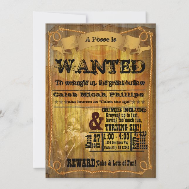 Old Western WANTED Poster Party Invitation (Front)