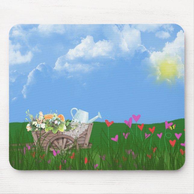 old wheelbarrow with flowers mouse pad (Front)