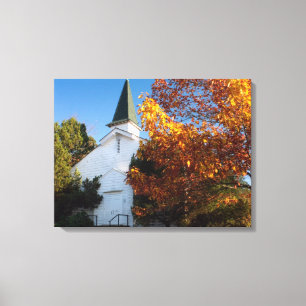 Old White Church in Autumn Canvas Print