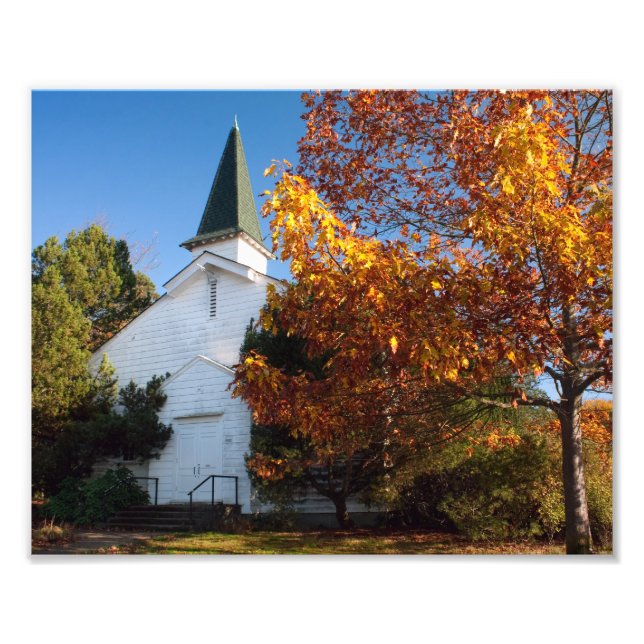 Old White Church in Autumn Photo Print (Front)