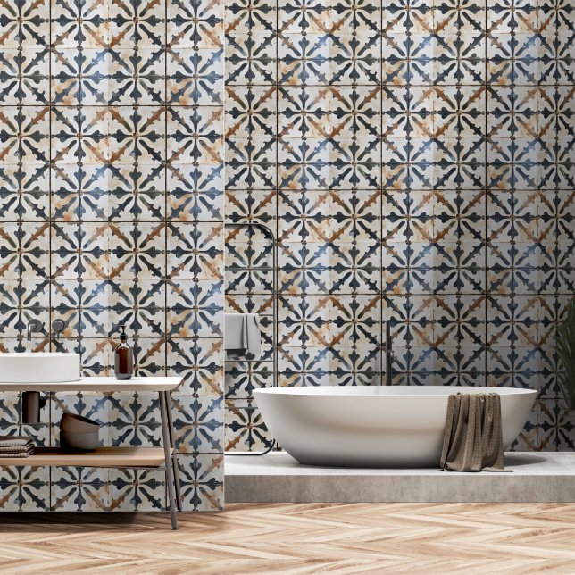 Old White Italian Tile Pattern Wallpaper (Bathroom)