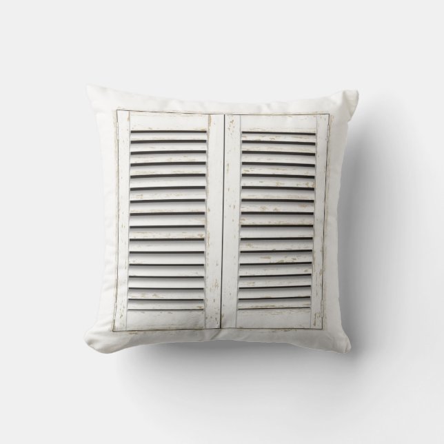 Old white window shutters throw pillow (Front)