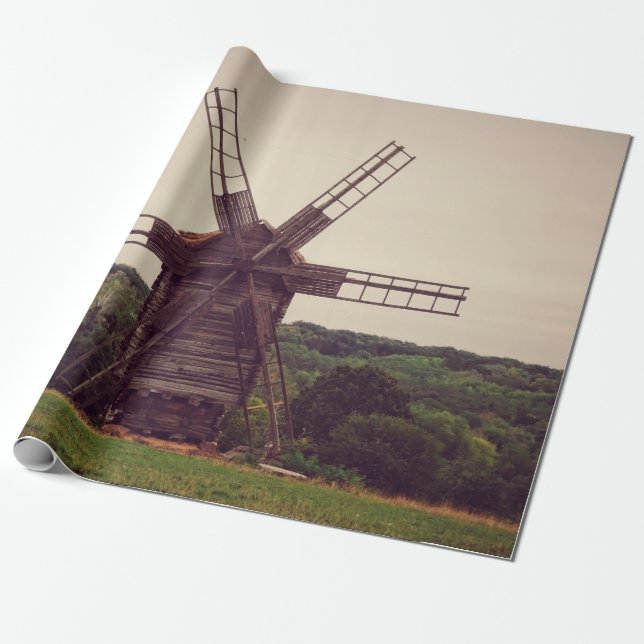 Old windmill. Autumn landscape. Ukrainearchitectur Wrapping Paper (Unrolled)