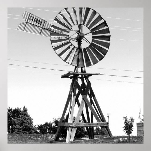 Old Windmill Black White Photography Farmhouse Art Poster (Front)