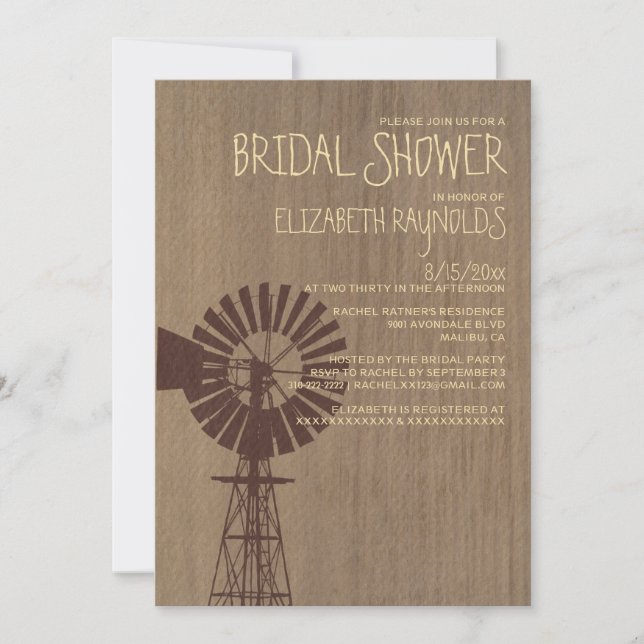 Old Windmill Bridal Shower Invitations (Front)