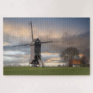 Old Windmill Field Belgium Windmill Wooden Europe Jigsaw Puzzle