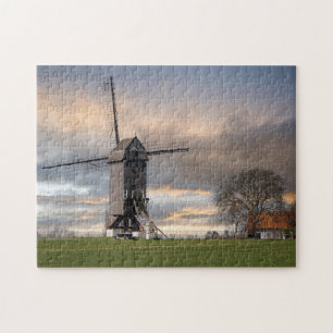 Old Windmill Field Belgium Windmill Wooden Europe  Jigsaw Puzzle