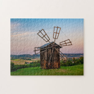 Old Windmill Hill Rural Windmill Farmland Scenic J Jigsaw Puzzle