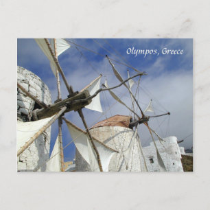 Old Windmills Olympos Karpathos, Greece with text Postcard