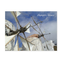 Old Windmills Olympos Karpathos, Greece with text