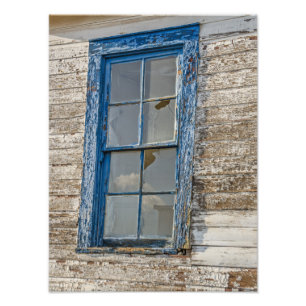 Old Window with Weathered Blue Paint Photo Print