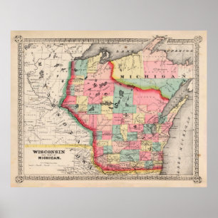 Old Wisconsin Map (1865) Vintage Badger State Poster