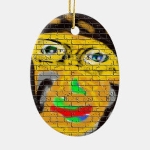 Old Wise Biker Face, Graffiti Art Ceramic Ornament