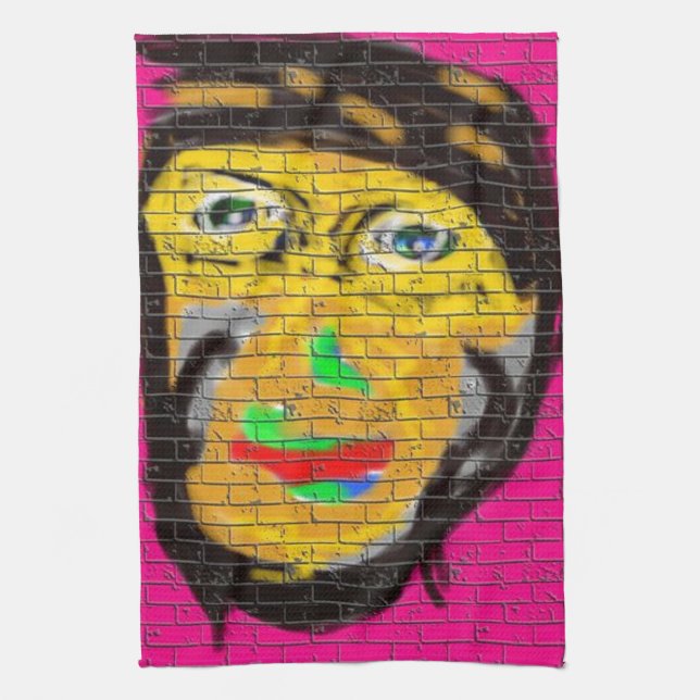 Old Wise Biker Face, Graffiti Art Kitchen Towel (Vertical)