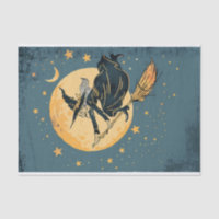 Old Witch Flying Over Moon Decoupage