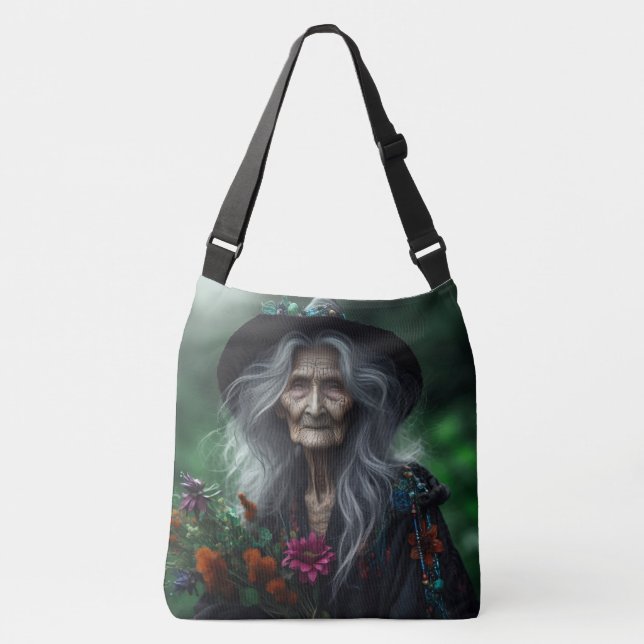Old Witch Gathering Herbs for Potions  Crossbody Bag (Front)