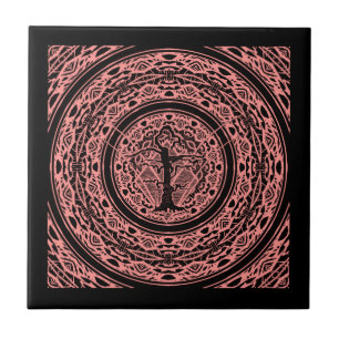 Old Withered Black & Pink Rose Abstract Tree Tile