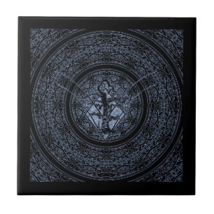 Old Withered Blue & Black Negative Abstract Tree Tile