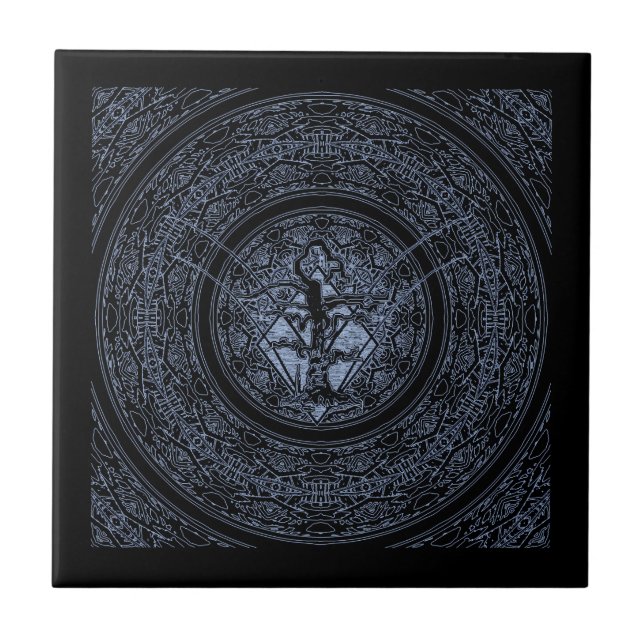 Old Withered Blue & Black Negative Abstract Tree Tile (Front)