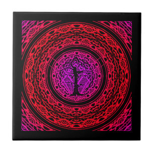 Old Withered Purple Red Burst Abstract Tree Tile
