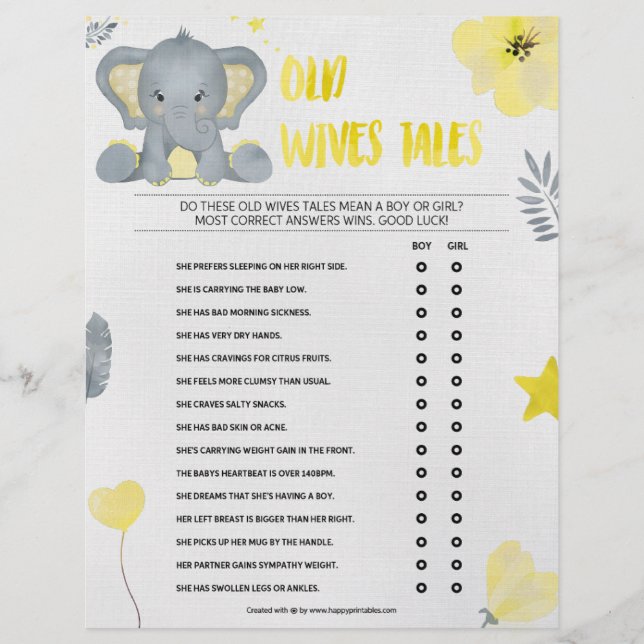 Old Wives Tales [Baby Elephant [Yellow]] Letterhead (Front)