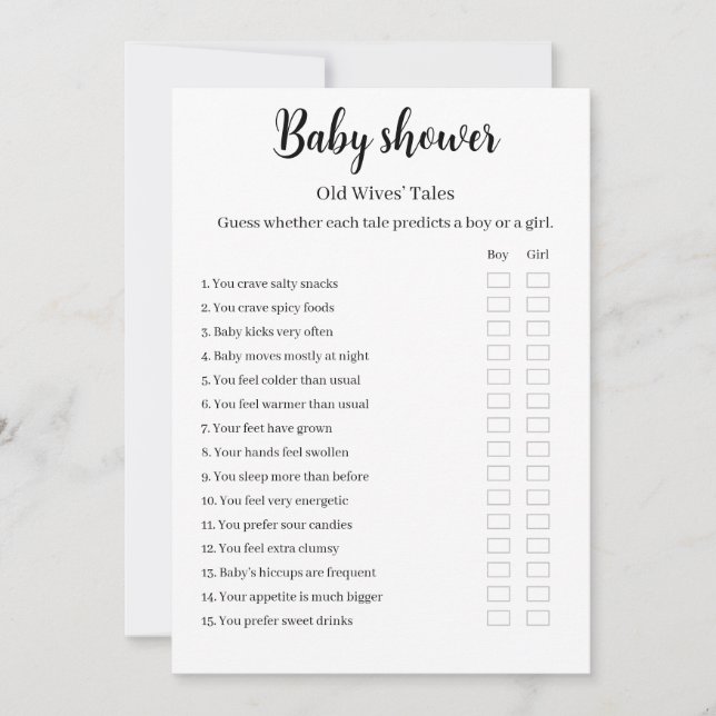 Old Wives Tales Baby Shower Game, Invitation (Front)